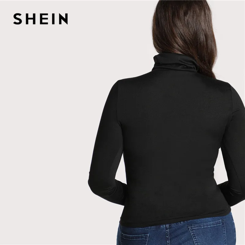 SHEIN Топ С Длинным Рукавом И Воротником Стойкой Стильная Однотонная