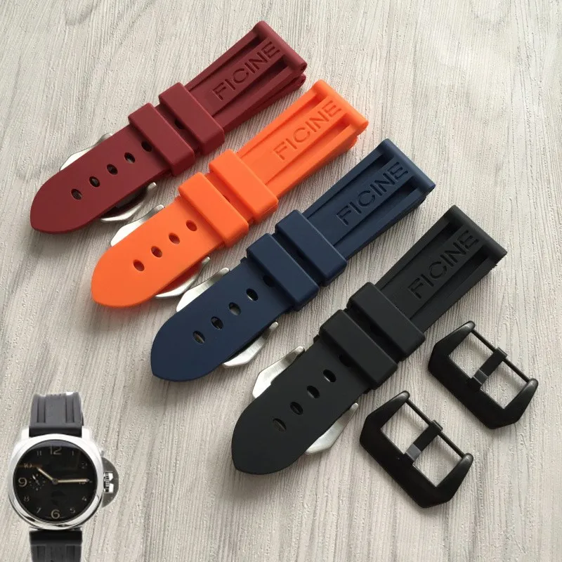 

22mm 24mm 26mm Black Blue Red Orange watch band Silicone Rubber Watchband replacement For PAM Strap tools steel buckle