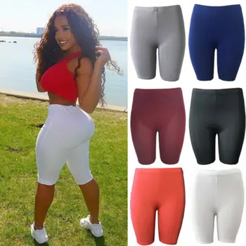 

2019 Women Satin Elastic Sports Shorts Casual Beach Running Gym Tight Hot Short Pants