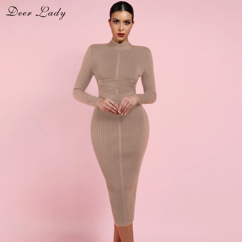 midi bandage dress with sleeves