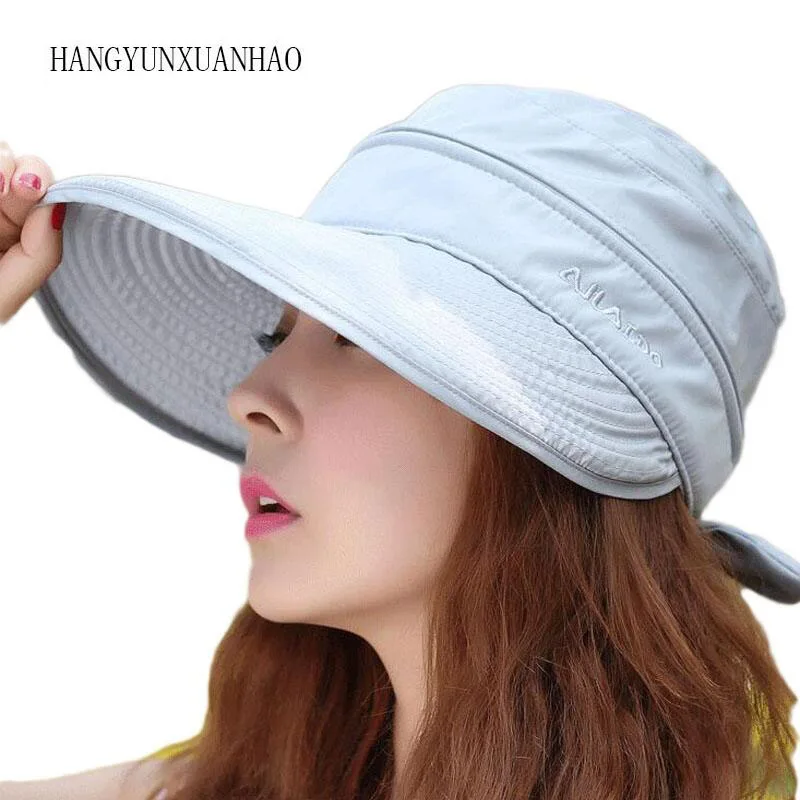 

HANGYUNXUANHAO 2019 New Summer Fashion Korean Style Bowknot Big Visor Cap Color Matching Beach Removeable Sun Hat For Women