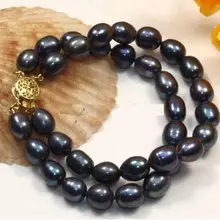 > Благородный ювелирные изделия 2 Ряд AAA 10-12 мм южного моря черный жемчуг браслет 7.5-8" 14 К золото застежка