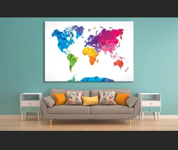 

canvas printed Painting Colorful Geometric World Map Canvas Wall Art