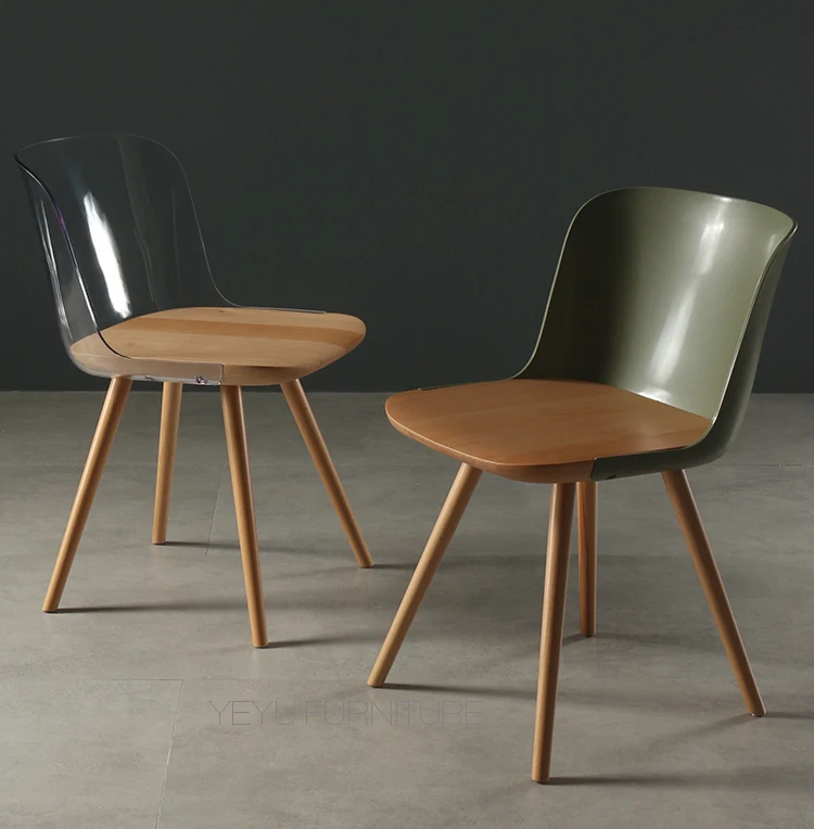 Классический Современный дизайн из массива бука, прозрачный акриловый прозрачный обеденный стул с боковой рукояткой, Модный популярный стул с кристаллами и бриллиантами, 1 шт