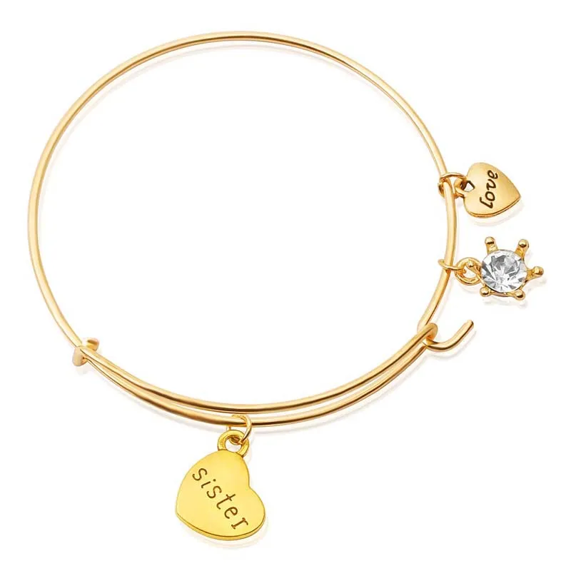 

New Fashion Gold Silver Crystal Bracelets for Women Classic Bangle Heart Shaped Letter Sister Grandma Mother's Day Gift Birthday
