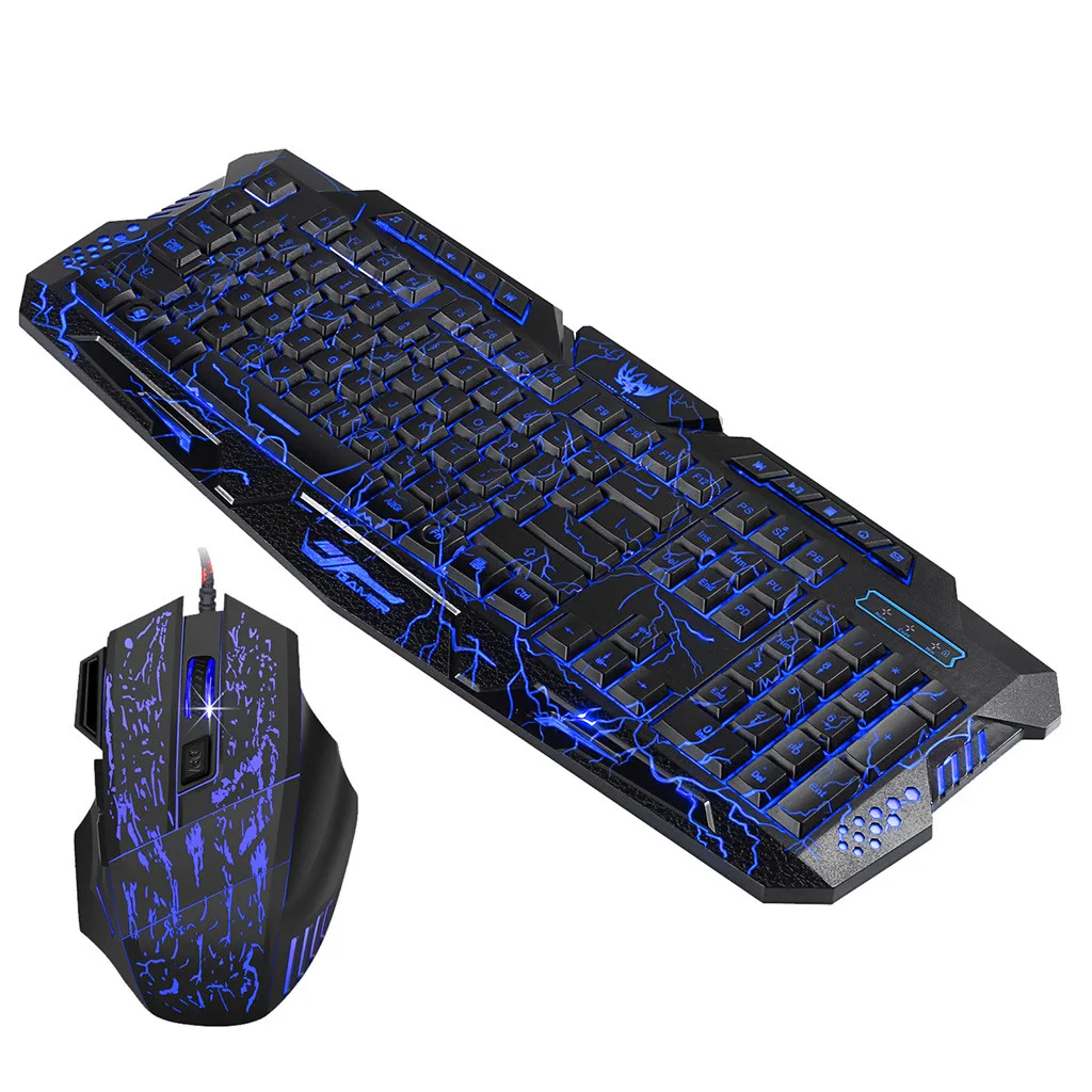 

VOBERRY Keyboard Mouse Combo Colorful Gaming Led Illuminated Backlit Ergonomic Design Durable USB 2.0 Wired Keyboard+Mouse Sets