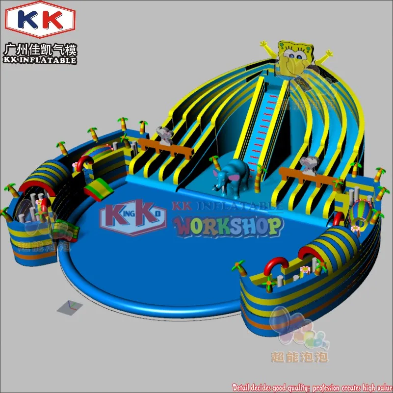KK надувной пляжный мобильный надувной наземный бассейн с надувная горка аквапарк для продажи