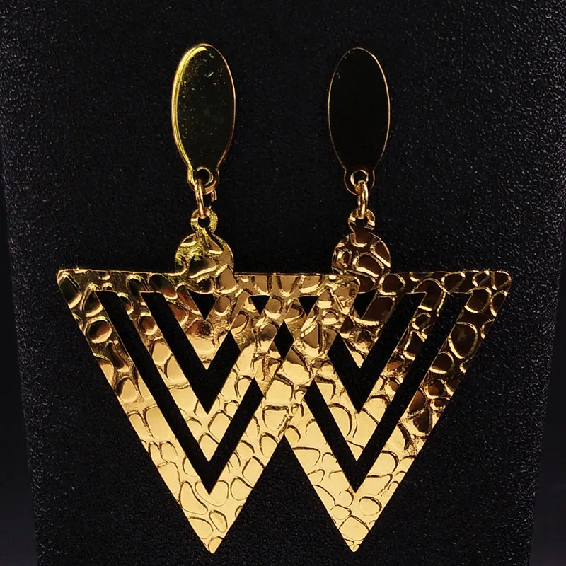Треугольники Нержавеющая сталь серьги-гвоздики женские украшения, серьги Рождественский Золотой Цвет панк, серьги, ювелирное изделие, мужские серьги E612377