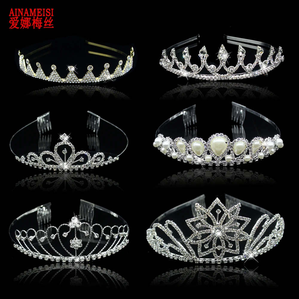 Ainamaisi, Женская тиара принцессы, Жемчужная Повязка на голову, хрустальные стразы, диадемы и короны, свадебные аксессуары для волос, ювелирные изделия