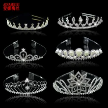 Ainamaisi, Женская тиара принцессы, Жемчужная Повязка на голову, хрустальные стразы, диадемы и короны, свадебные аксессуары для волос, ювелирные изделия