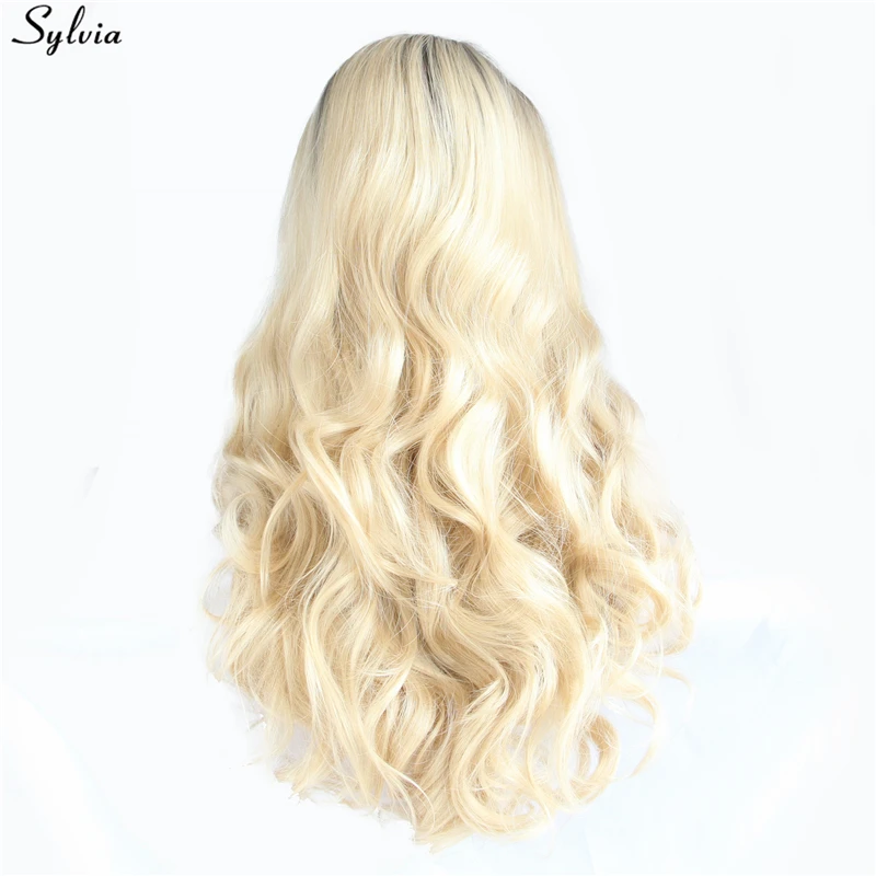 Sylvia синтетические парики на кружеве Золотой пастельный блондин Омбре длинные волосы термостойкие волокна тела волна прическа для женщин фестиваль