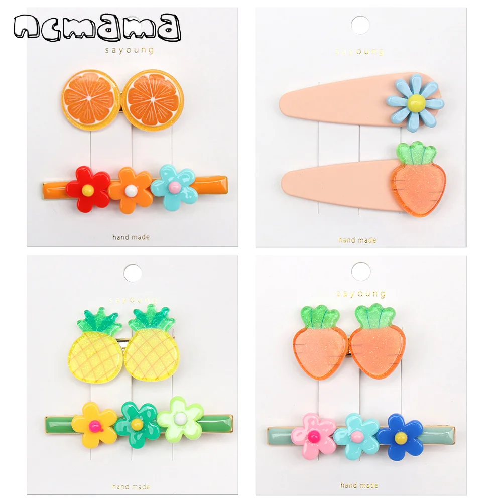 

ncmama 2Pcs/Set Korean Hair Clips for Girls Women Lovely Fruit Hair Barrettes Flower Metal Hairgrips Good Quality Girls Hairpin
