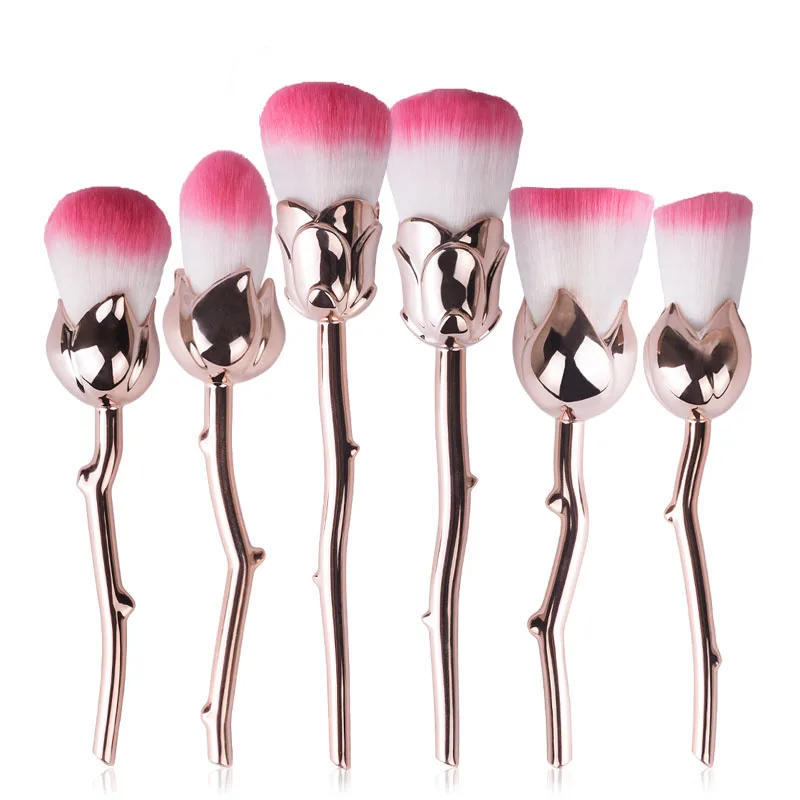 6PCS Rose Flower Makeup Brushes Set Powder Foundation Blusher Concealer
