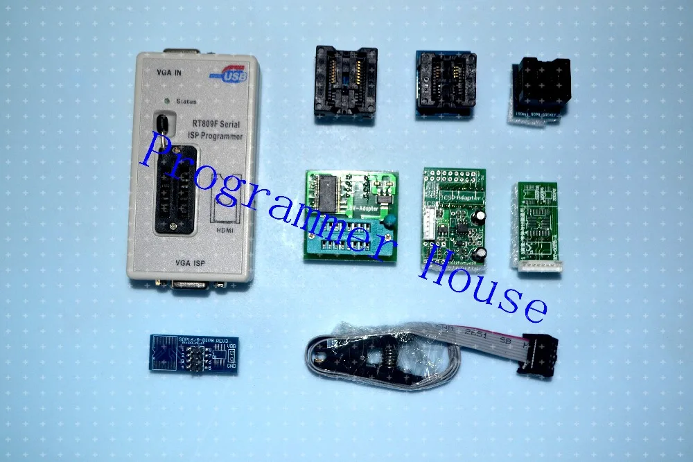 100% Original RT809F programmer + 7 Adapters IC clip clamp +1.8V adapter VGA LCD ICSP board 24 25 93 serise | Компьютеры и офис