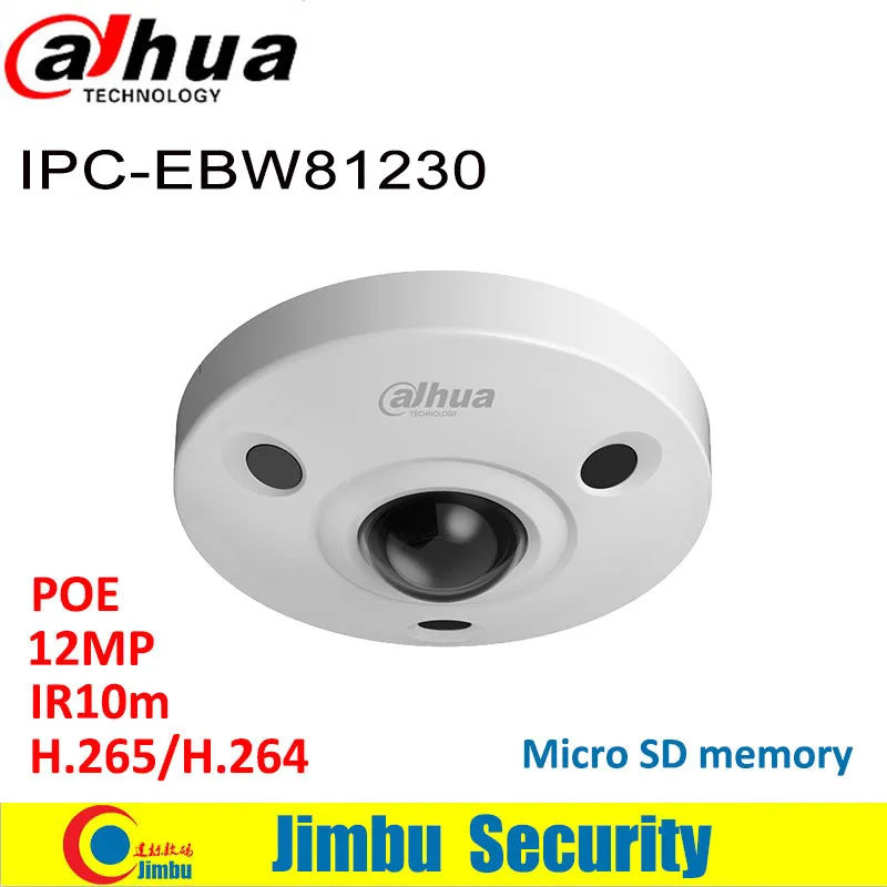 Dahua 12MP IP камера рыбий глаз камера IPC-EBW81230 H.265 Поддержка POE IR10m водонепроницаемый IP67 мини-камера Micro SD памяти IK10