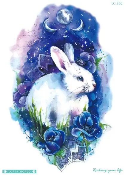 

Temporary Tatoo Fake Tattoo Sticker Rabbit Moon Rose Tatouage Flash Tatto Art Large Size Arm Waterproof Tattoos For Women Girl