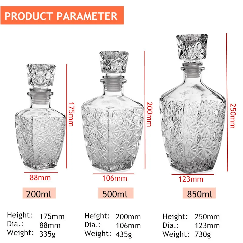 Элегантный 200/500/850 мл Виски Ликер Вино напитков Стекло графин с украшением в виде кристаллов для винных бутылок Посуда для бара графин подарок