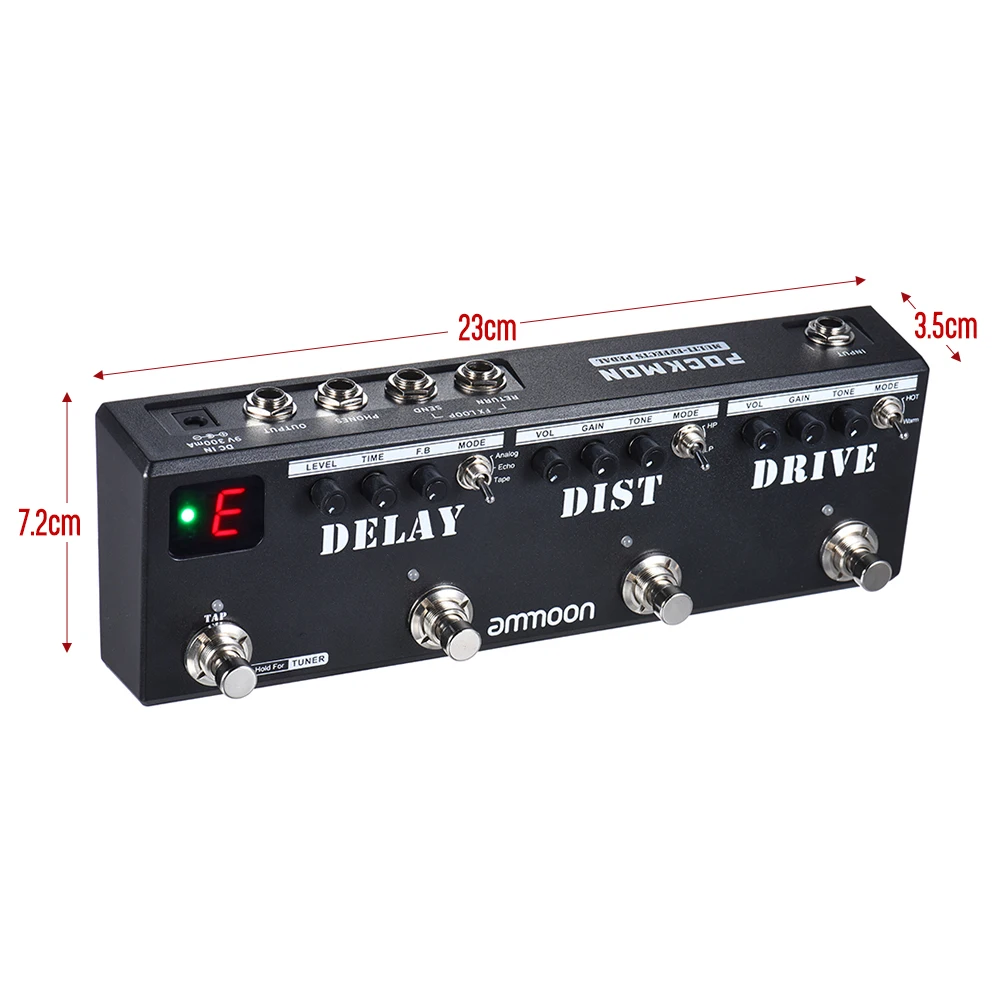 Ammoon POCKMON мультиэффекты гитарные полоски на педали с тюнером задержка искажений овердрайв FX петля Tap Темпо гитарный эффект педаль