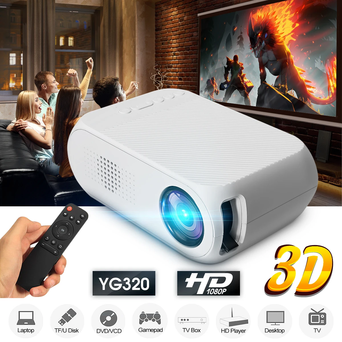 Mini LED 1080P HD Projector 400-600 Lumens 320 x 240 Pixels Home Video Theater Media Player Cinema YG-320 Portable LCD Projector Mini LED 1080P HD Projector 400-600 Lumens 320 x 240 Pixels Home Video Theater Media Player Cinema YG-320 Portable LCD Projector