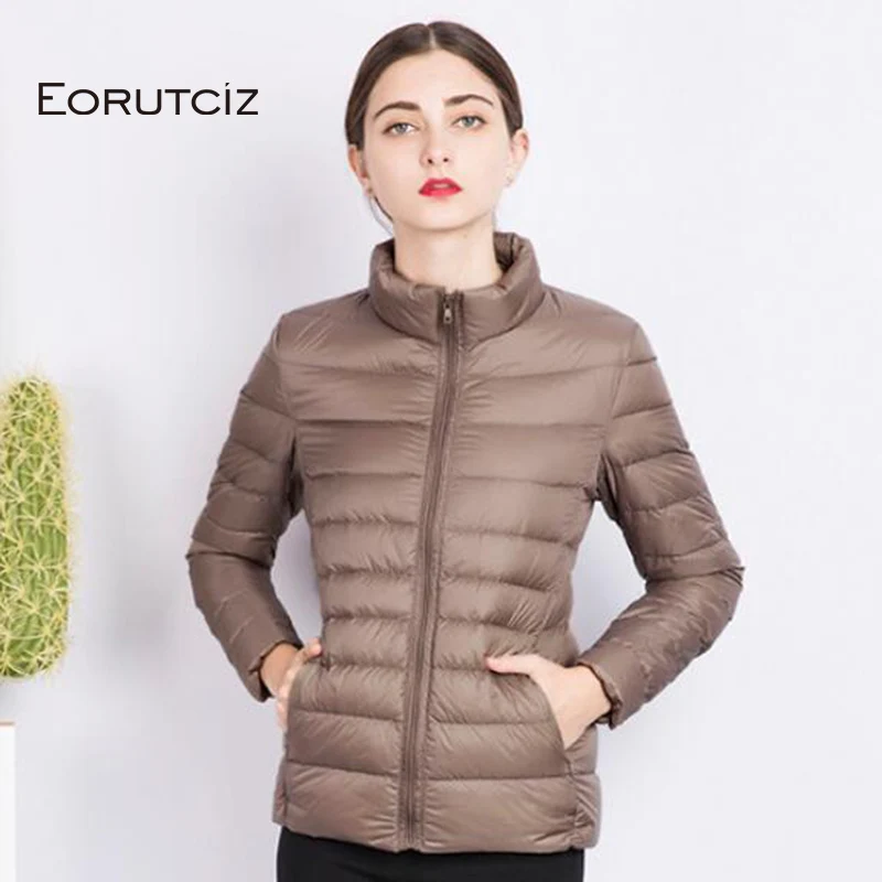 

EORUTCI Spring Plus Size 3XL Down Coat Women Short Ultra Light Duck Down Jacket Slim Vintage Black Autumn Coat LM177