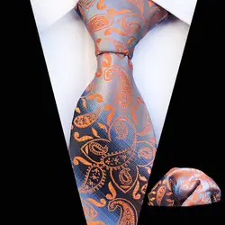 2019 Ман галстук оранжевый цветочный 100% Шелковый жаккардовый галстук Gravata corbatas Hanky набор для мужчин Формальные Свадебная вечеринка