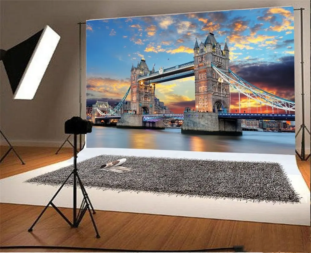 

Photography Backdrop London Tower Bridge Thames Elegant European Architecture Colorful Sky Nature Scene Photo Background Party