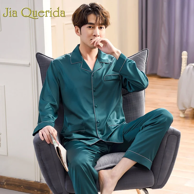 J & Q мужская пижама набор мода 2019 атласная стильная ночная рубашка с длинными