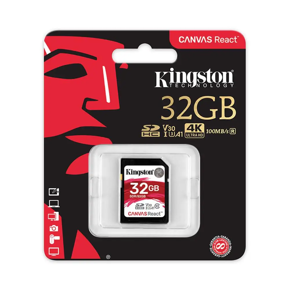 Kingston холст реагируют 32 Гб 64 Гб 128 ГБ 256 ГБ SDHC/SDXC класса 10 SD слот для карт памяти UHS-I 100 МБ/с. флэш-память высокой Скорость V30 SD карты