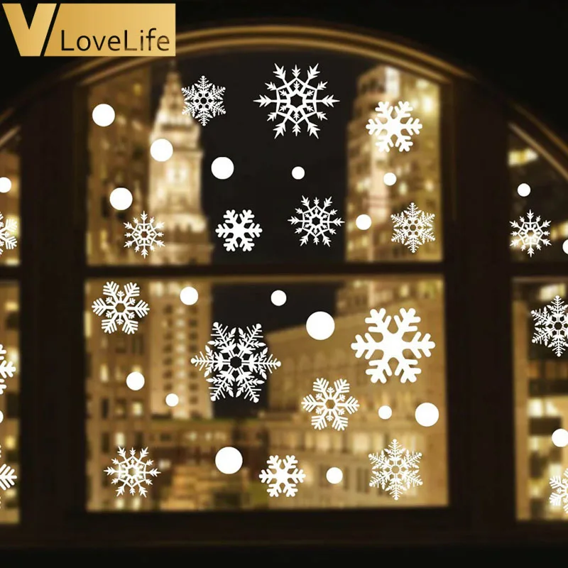 

48pcs Snowflake Window Clings Christmas Window Decorations Different Snowflakes by Glueless PVC Stickers