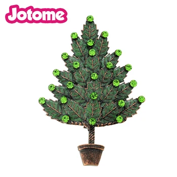 

100pcs/lot Vintage Green Enamel Rhinestone Crystal Pine Tree Pin brooch