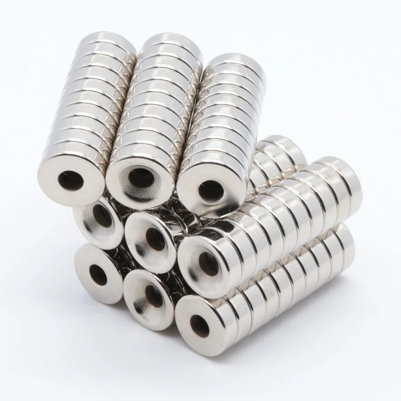 50pcs 12x4 mm Hole: 4mm Super Strong N35 Craft Rare Earth Magnet Permanet Countersunk Ring Powerful Neodymium Magnets