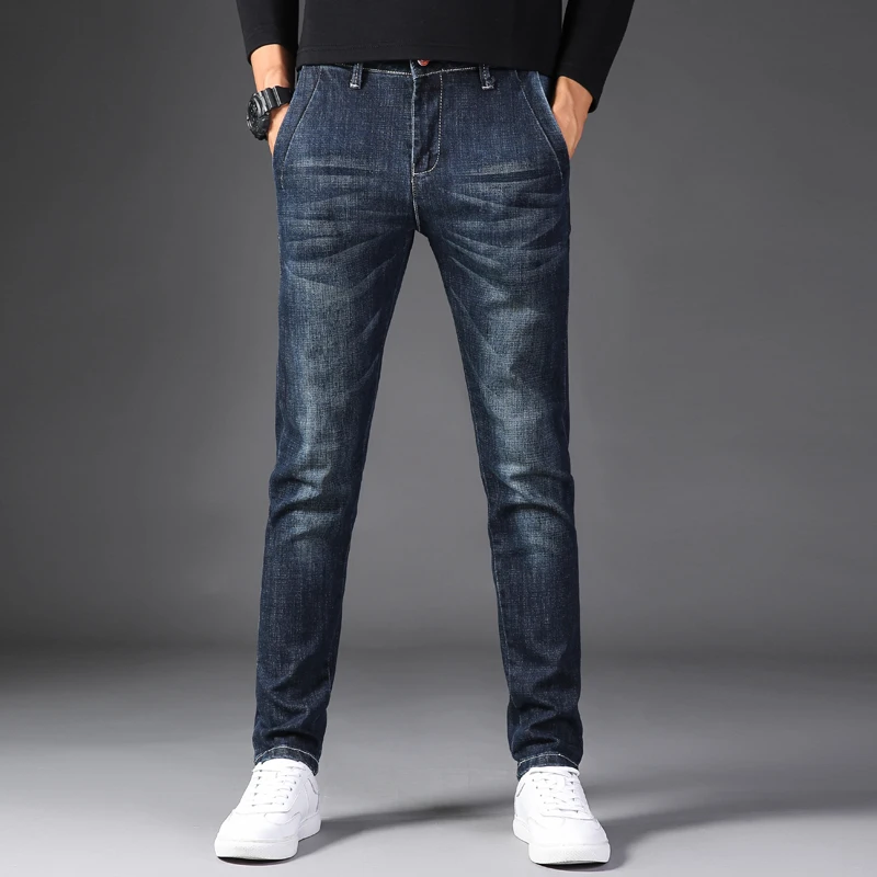 Brand Mens Jeans Trendy Stretch Blue Grey Denim Men Slim Fit Jeans ...