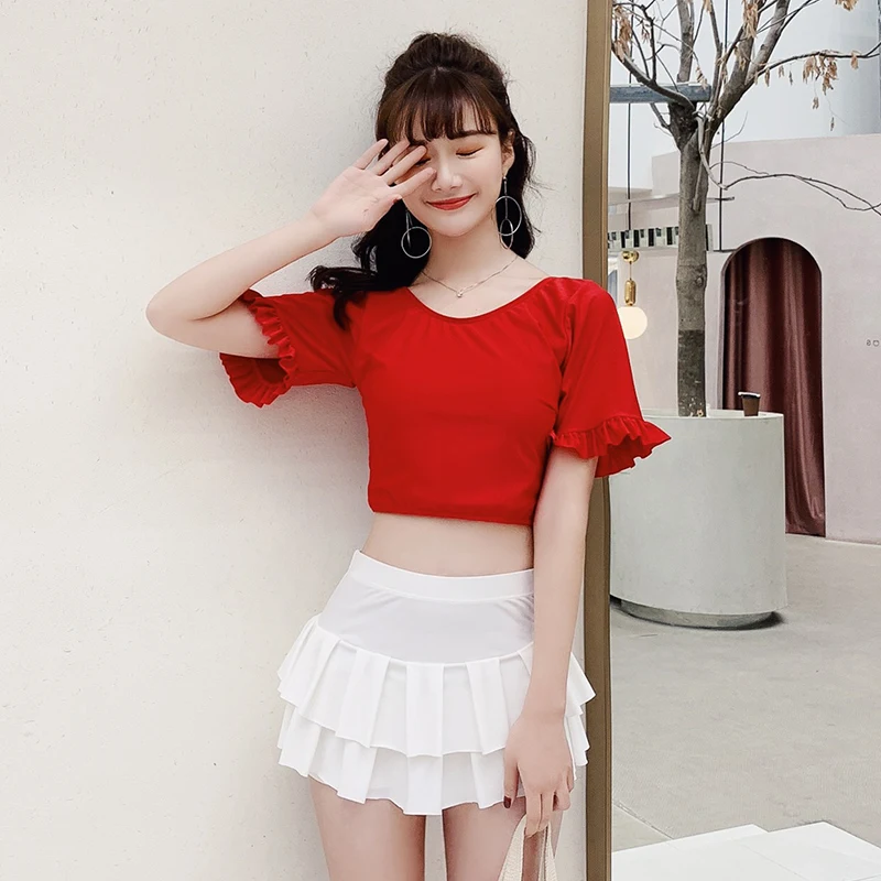 

2019 New Style Women Solid Swimsuit Skirt Two Pieces Bikinis Tankinis Sets Swimming Beachwear Sexy Girl Backless Summer Swimwear
