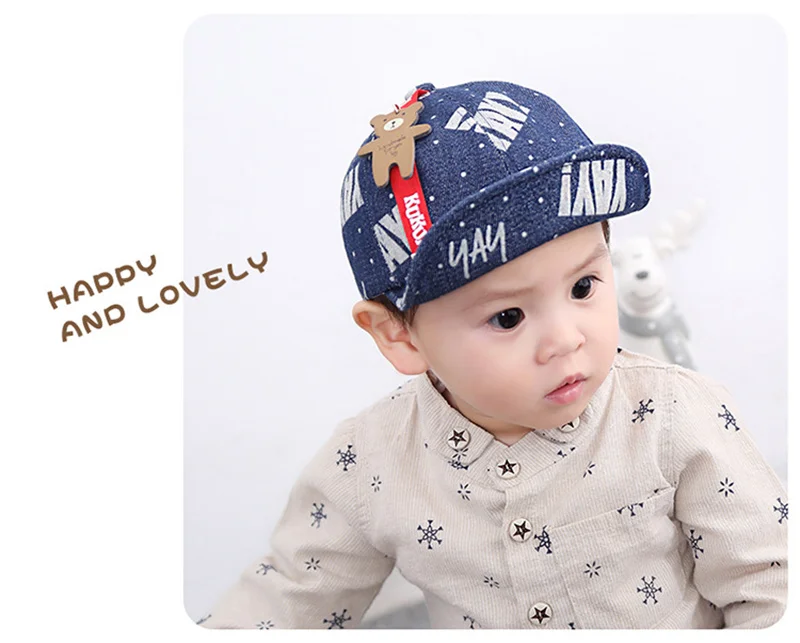 Fashion Denim Baby Caps Letter Cowboy Boys Caps Retro Print Toddler Hat With Bear Spring Summer Soft Baby Hat Baby Boys Clothing (5)