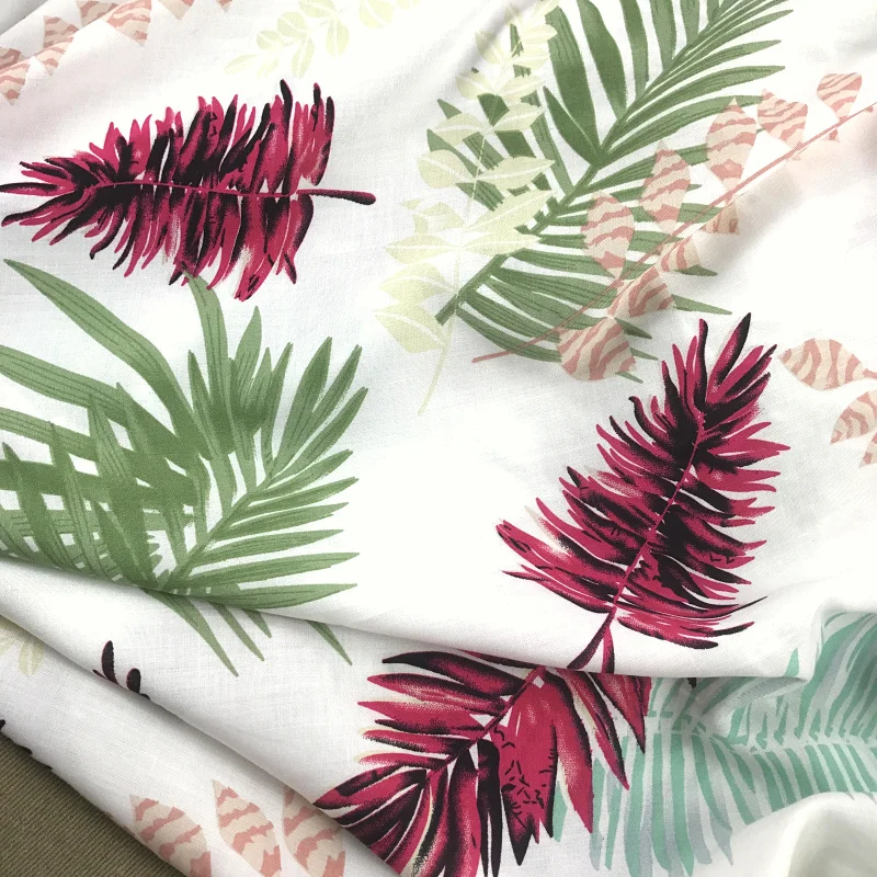 

2 meters 143cm 56.29" width White Bottom Leaf printing cotton fabric floral cloth dress material MM395