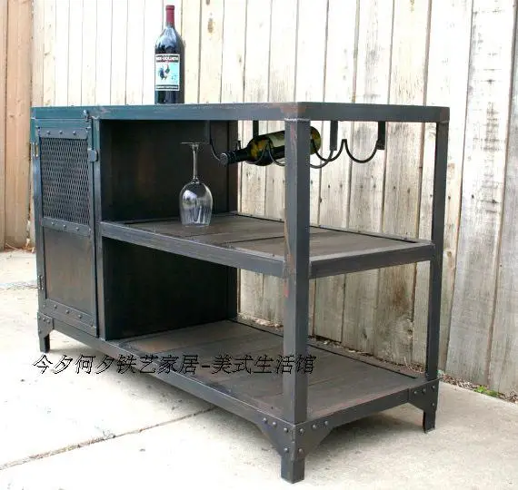 American Country Wrought Iron Furniture Red Wine Sideboard Bar