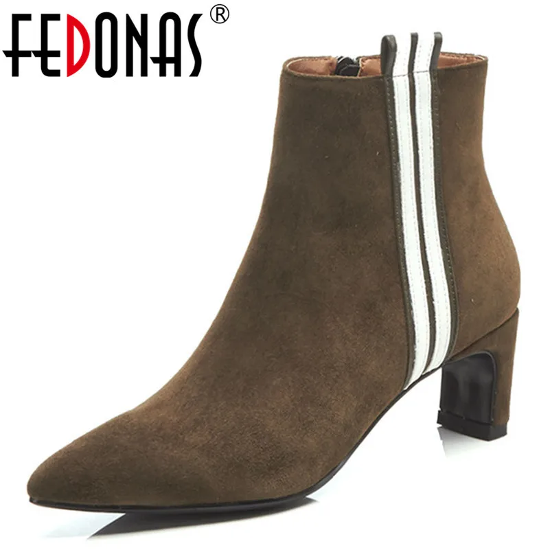 

FEDONAS Brand Retro Women Suede Leather Ankle Boots Sexy Zipper Short Ladies Shoes Woman Autumn Winter Office Pumps Club SHoes