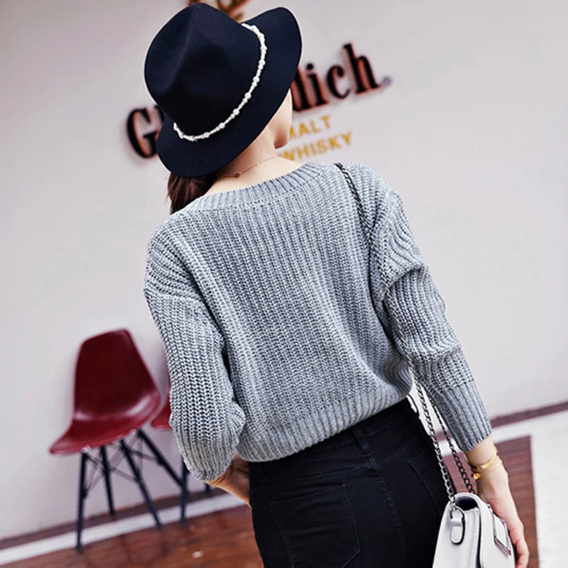 Winter top Sweater Women Sexy V Neck Hand Knitted Pullovers Korean Version Loose Fashion 2018 Autumn New Long Sleeve Female Tops