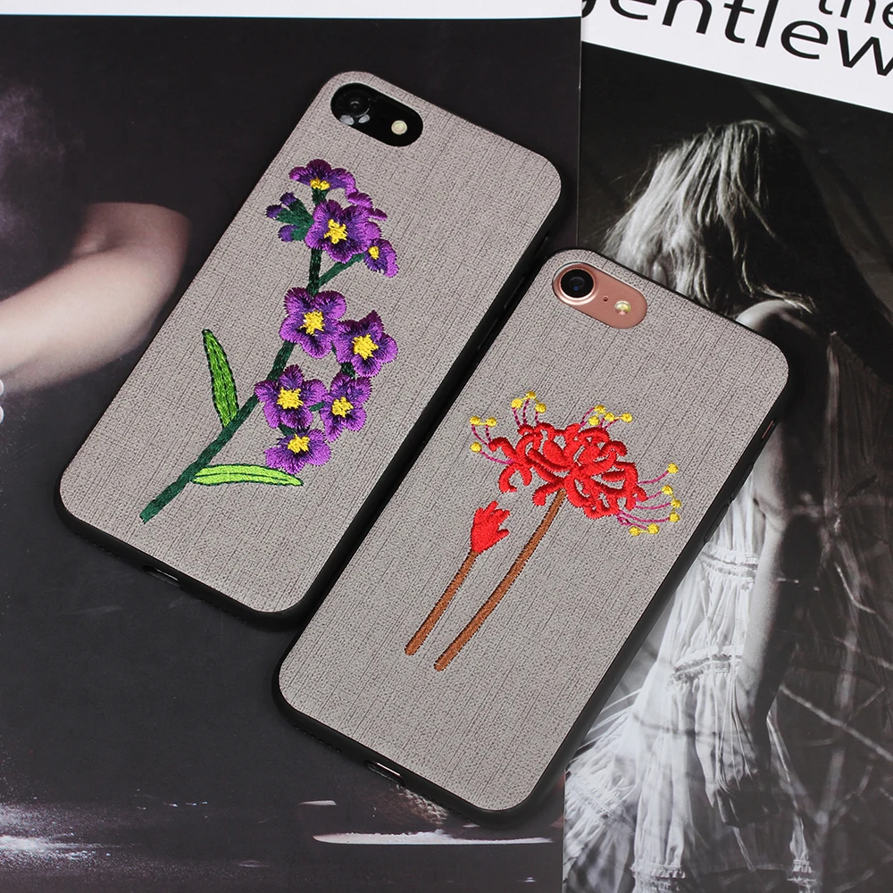 Embroidery Phone Cases For iPhone 6 Case 6s Plus 8 8 plus Cases Luxury