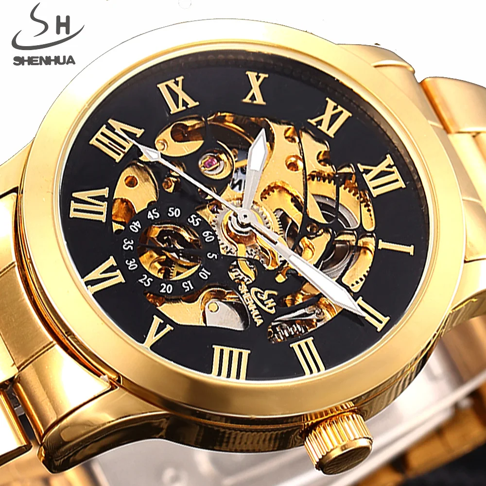 

SHENHUA Top Luxury Brand Skeleton Mechanical Watches Men Male Wristwatch Stainless Steel Strap Fashion Casual Automatic Watch