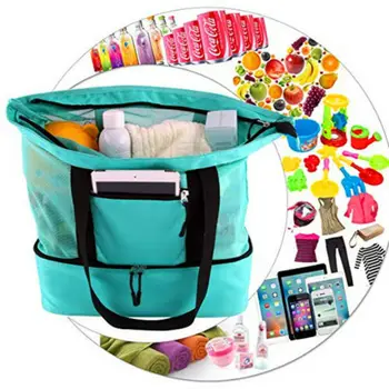 

Handheld Lunch Bag Cooler Picnic Bag Mesh Beach Tote Bag Food Drink Storage Women Canvas Lunch Bags Lady Solid Summer Beach Bag