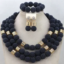 Темно-синий комплект украшений в африканском стиле наборы массивные нигерийские бусы свадебный набор ювелирных украшений для невесты эффектный Ювелирный Набор WA571
