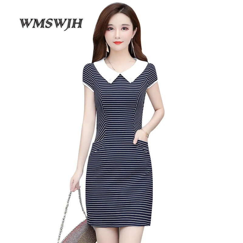 

Women Striped Dress Fashion Plus Size 4XL 3XL Dress 2019 Summer Office Lady Short Sleeve Pencil Dresses Women's Vestidos