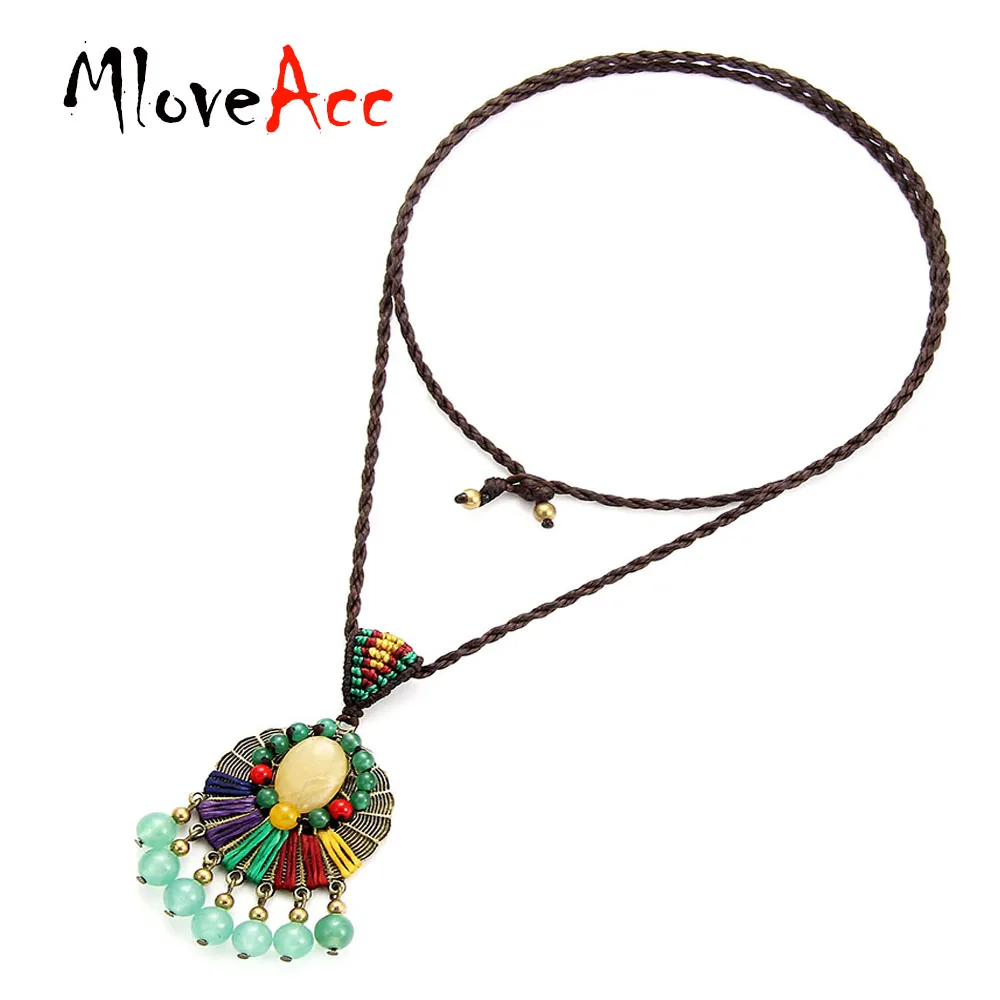 

MloveAcc Handmade Braided Long String Pendant Necklace Women Ethnic Geometric Stone Beads Brand Jewelry & Clothing Accessories