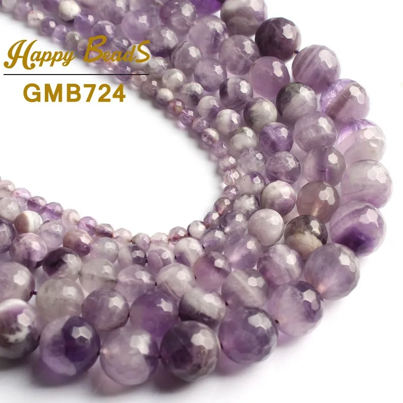

Natural Faceted Flower Purple Crystal Amethys Stone Beads Round Loose Beads 15''Strand 4-12mm For Jewelry Making DIY Bracelets