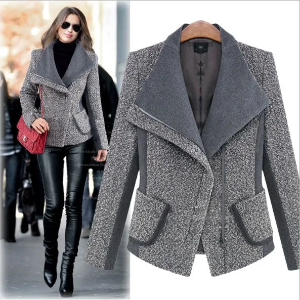 

2019 Autumn and Winter Clothing New Women's Large Lapel Long-sleeved Woolen Coat Slim Thick Short Woolen Coat