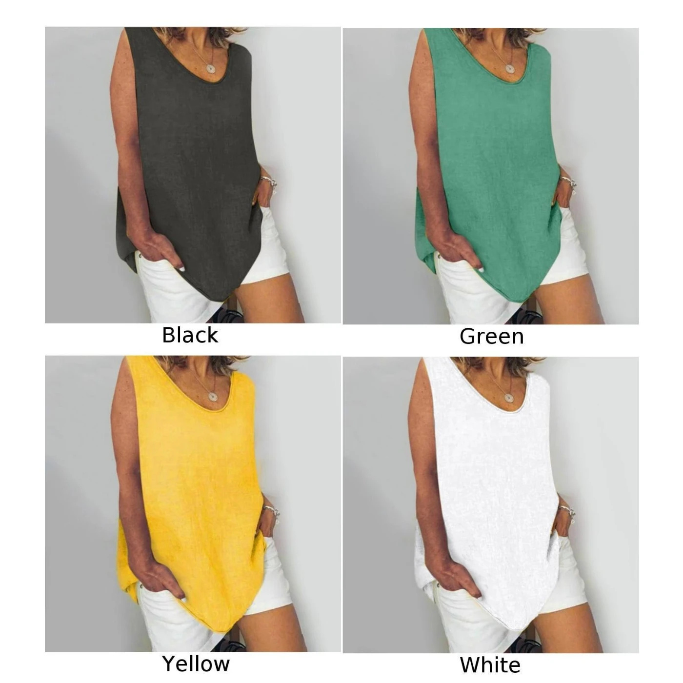 Элегантная женская летняя рубашка без рукавов дышащая однотонная свободная