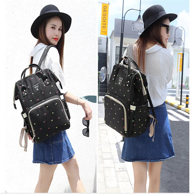 2 Colors Korean Flower Printed Zipper Loadable Handle Oxford Material Mummy&Baby Outdoor Diaper Change Backpack With Key Chain12