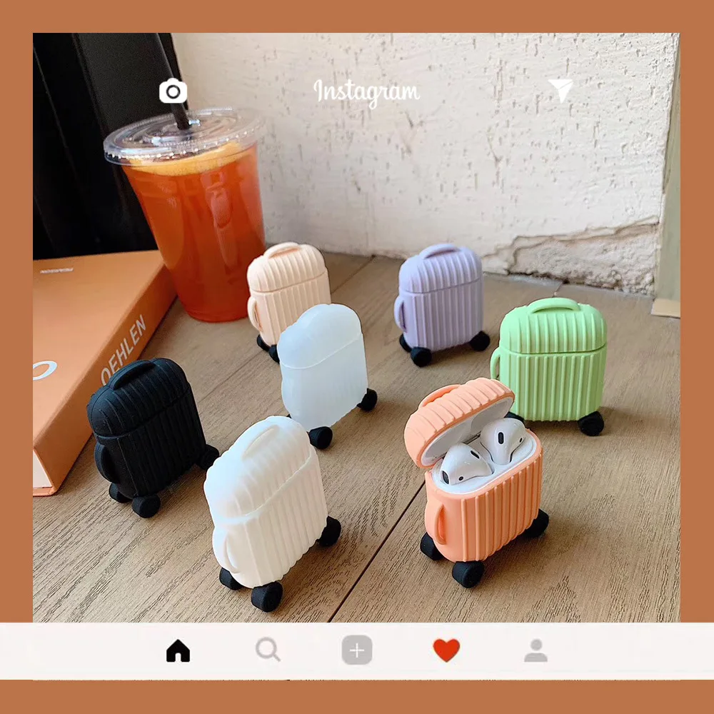 

7 Color Suitcase Shape Keychain silcone protect bag for Apple Airpods Accessories Bluetooth Earphone Cover Case