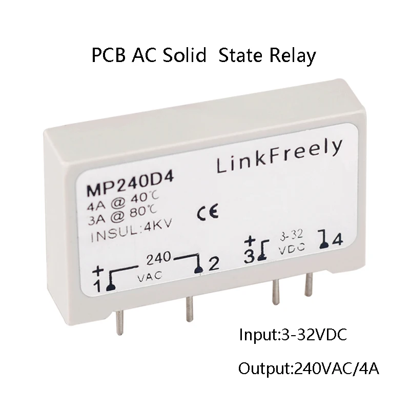 MP240D4 SPST печатного монтажа твердотельное реле 4 Pin SSR 4A 24V-280VAC выход вход 3V 3,3 V 5V 12V 24V DC реле напряжения модуль переключателя